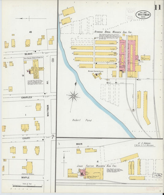 Sanborn Fire Insurance Map from Whitman, Plymouth County, Massachusetts (1900), Sheet #0011 - Historic Sanborn Fire Insurance Map Print, vintage old map wall art, antique decor, genealogy gift, Massachusetts Massachusetts map