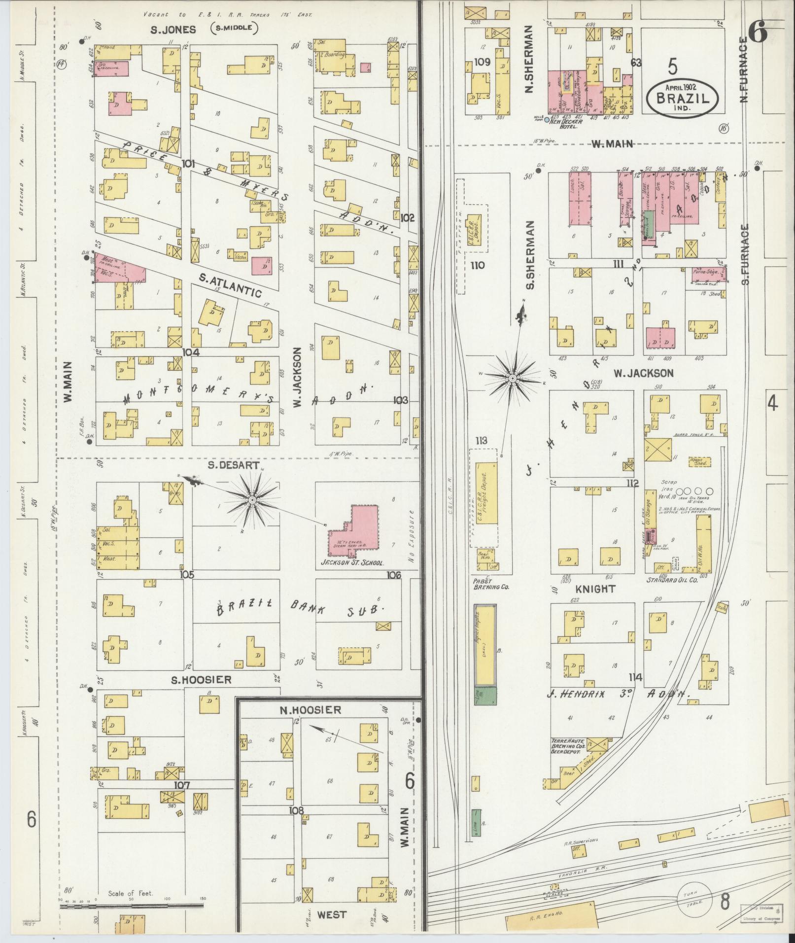 Sanborn Fire Insurance Map from Brazil, Clay County, Indiana (1902), Sheet #0006 - Complete Map Set gallery image, historic Sanborn map, vintage wall art, Indiana Indiana