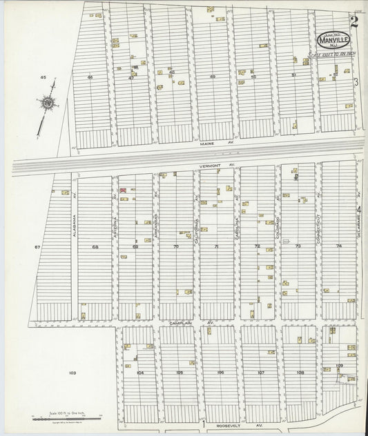 Sanborn Fire Insurance Map from Manville, Somerset County, New Jersey (1921), Sheet #0002 - Historic Sanborn Fire Insurance Map Print, vintage old map wall art, antique decor, genealogy gift, New Jersey New Jersey map