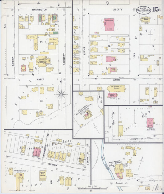 Sanborn Fire Insurance Map from Waukegan, Lake County, Illinois (1900), Sheet #0015 - Historic Sanborn Fire Insurance Map Print, vintage old map wall art, antique decor, genealogy gift, Illinois Illinois map
