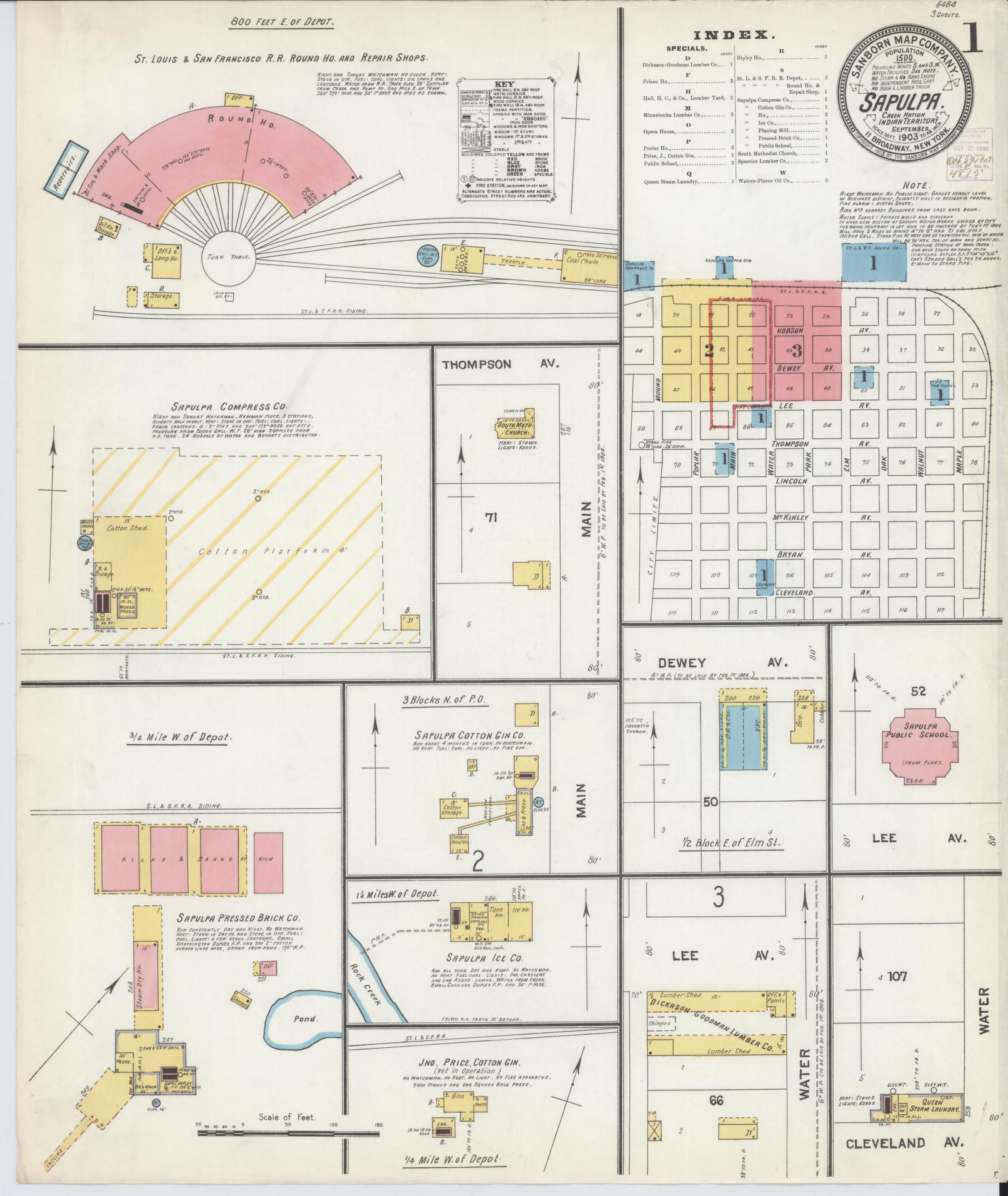 Sanborn Fire Insurance Map from Sapulpa, Creek County, Oklahoma (1903), Sheet #0001 - Historic Sanborn Fire Insurance Map Print, vintage old map wall art, antique decor, genealogy gift, Oklahoma Oklahoma map