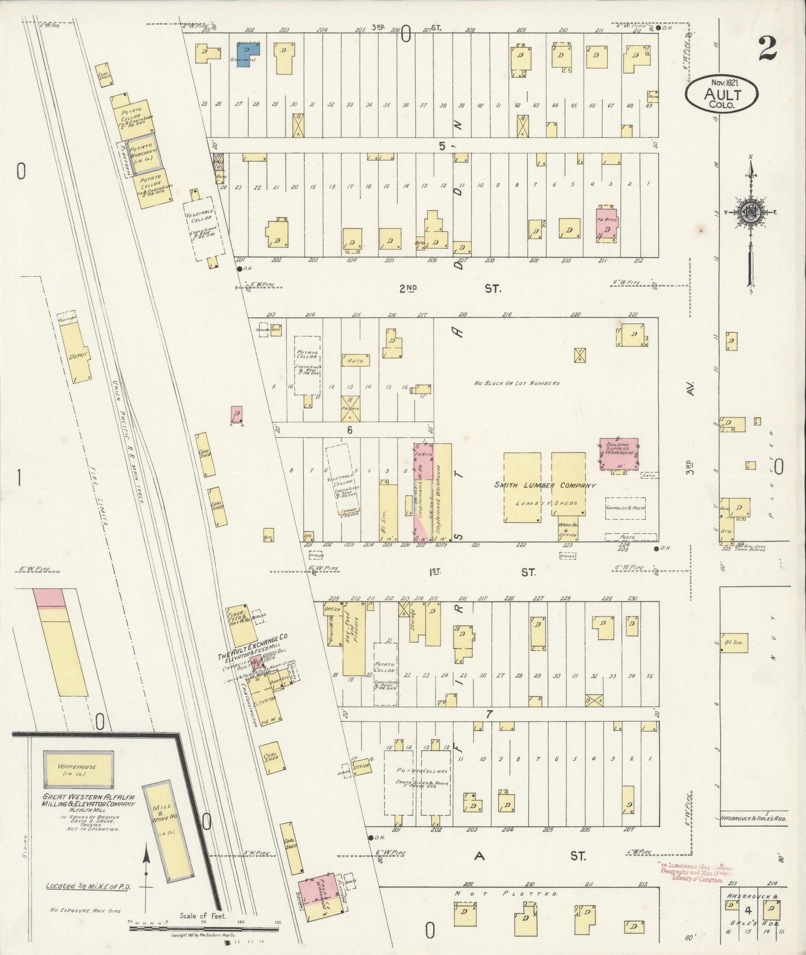 Sanborn Fire Insurance Map from Ault, Weld County, Colorado (1921), Sheet #0002 - Complete Map Set gallery image, historic Sanborn map, vintage wall art, Colorado Colorado