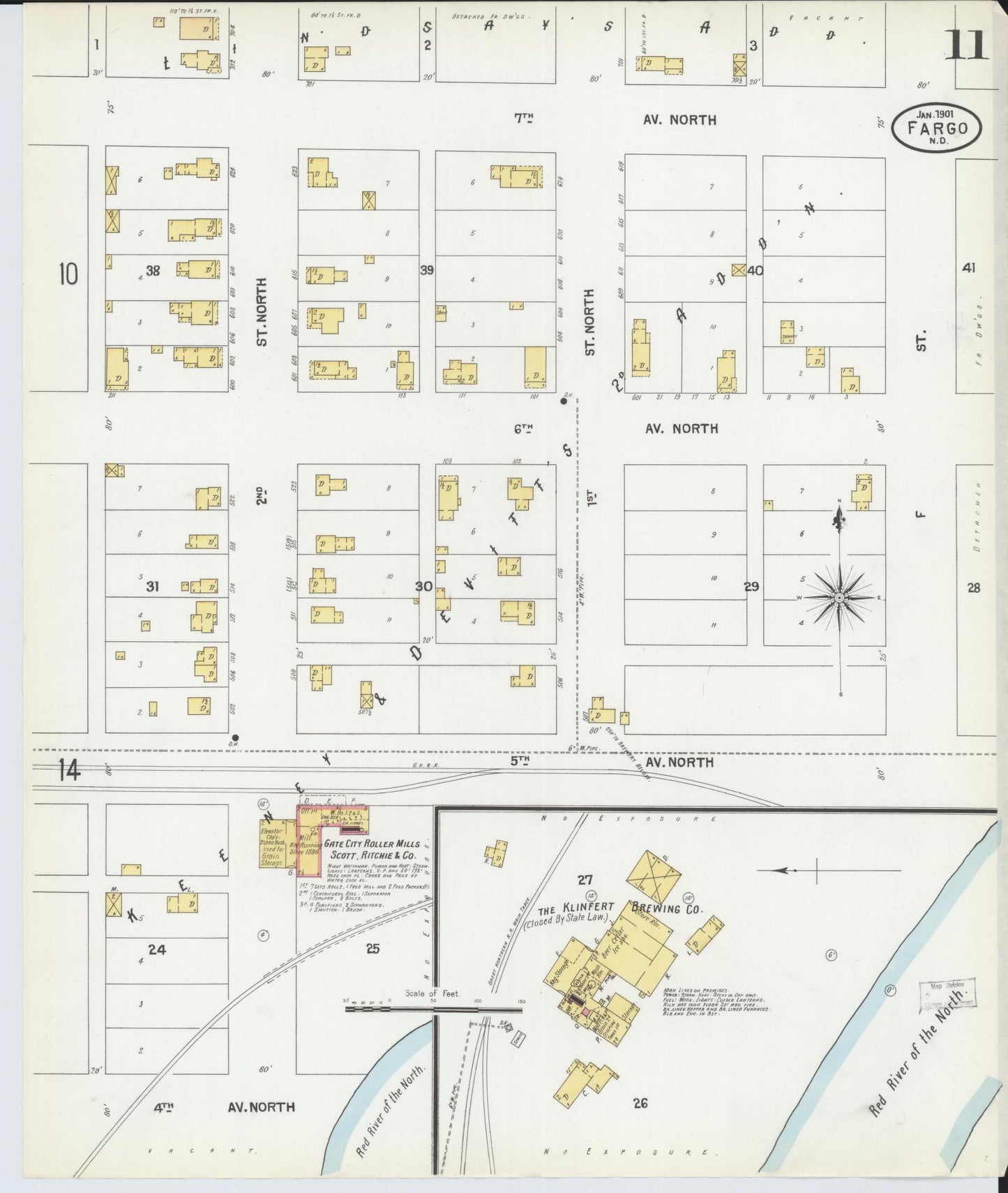 Sanborn Fire Insurance Map from Fargo, Cass County, North Dakota (1901), Sheet #0011 - Complete Map Set gallery image, historic Sanborn map, vintage wall art, North Dakota North Dakota