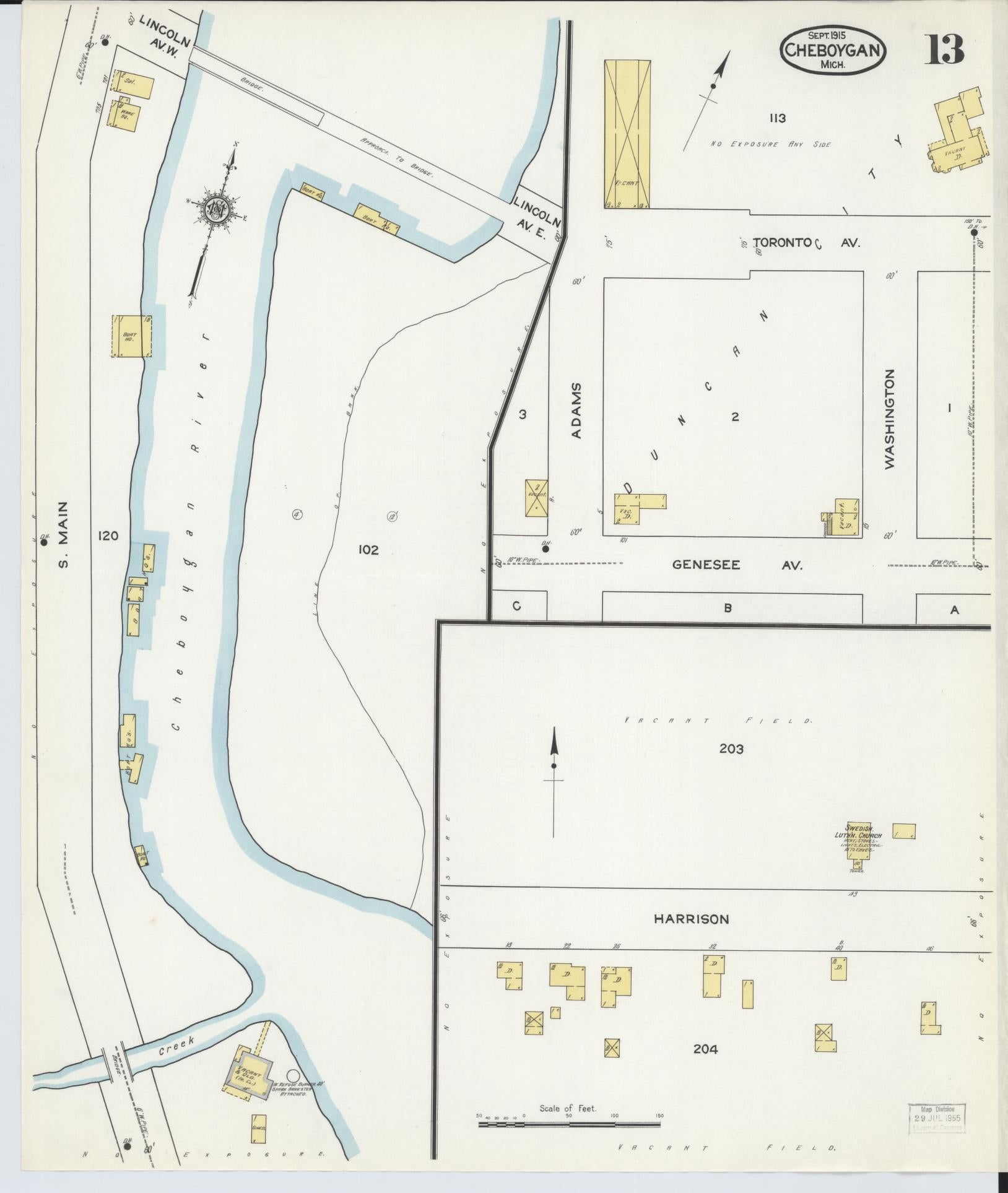 Sanborn Fire Insurance Map from Cheboygan, Cheboygan County, Michigan (1915), Sheet #0013 - Complete Map Set gallery image, historic Sanborn map, vintage wall art, Michigan Michigan