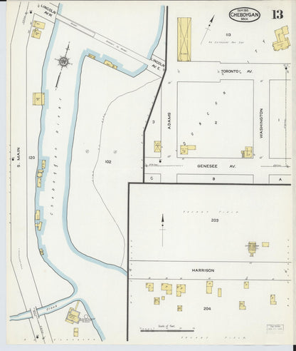 Sanborn Fire Insurance Map from Cheboygan, Cheboygan County, Michigan (1915), Sheet #0013 - Complete Map Set gallery image, historic Sanborn map, vintage wall art, Michigan Michigan