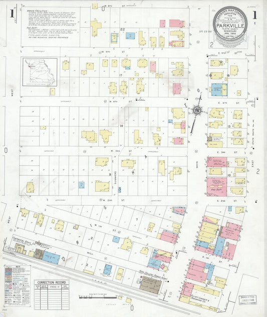 Sanborn Fire Insurance Map from Parkville, Platte County, Missouri (1948), Sheet #0001 - Historic Sanborn Fire Insurance Map Print, vintage old map wall art, antique decor, genealogy gift, Missouri Missouri map
