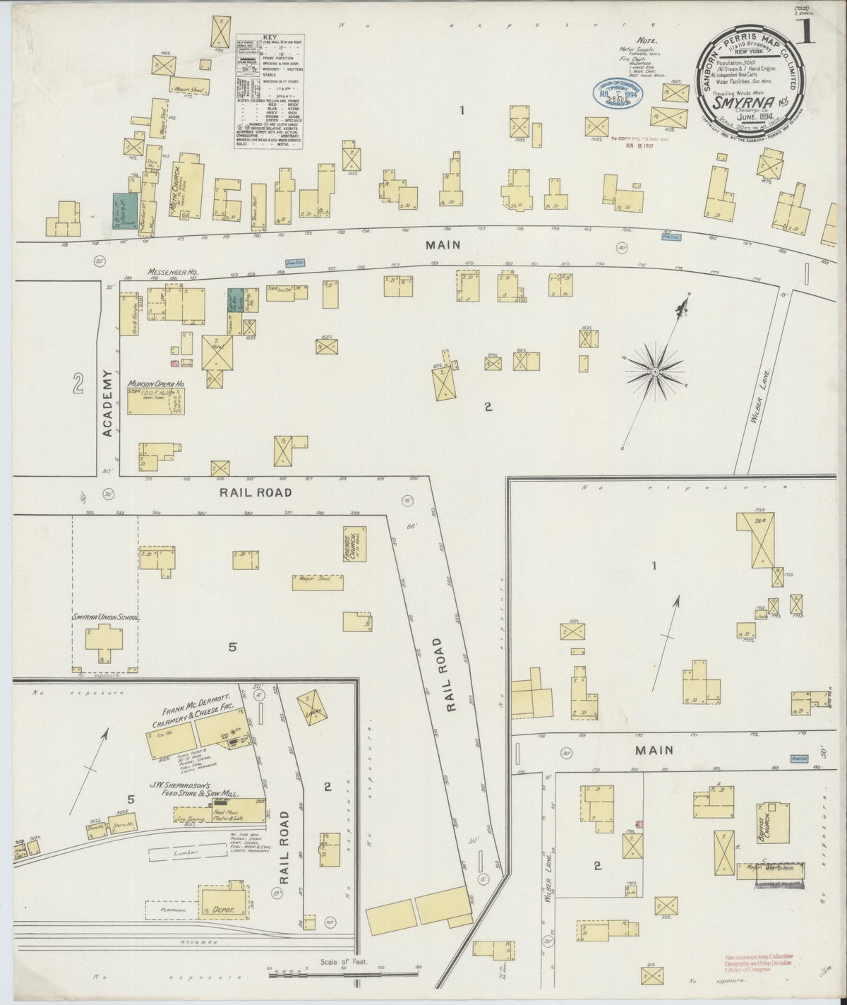 Sanborn Fire Insurance Map from Smyrna, Chenango County, New York (1894), Sheet #0001 - Complete Map Set gallery image, historic Sanborn map, vintage wall art, New York New York