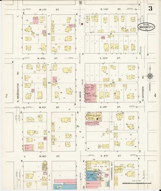 Sanborn Fire Insurance Map from Mason City, Cerro Gordo County, Iowa (1915), Sheet #0003 - Historic Sanborn Fire Insurance Map Print, vintage old map wall art