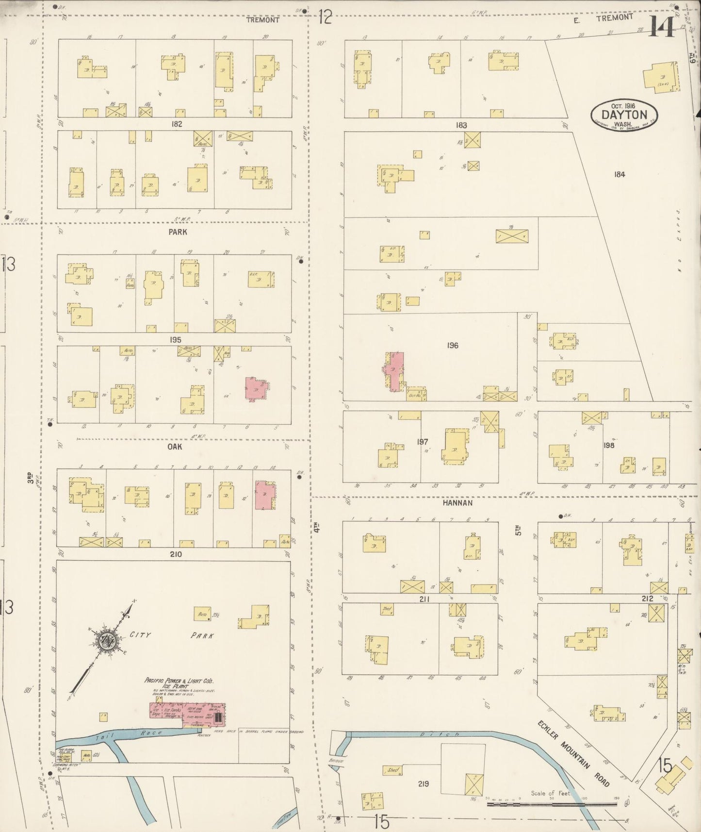 Sanborn Fire Insurance Map from Dayton, Columbia County, Washington (1916), Sheet #0014 - Complete Map Set gallery image, historic Sanborn map, vintage wall art, Washington Washington