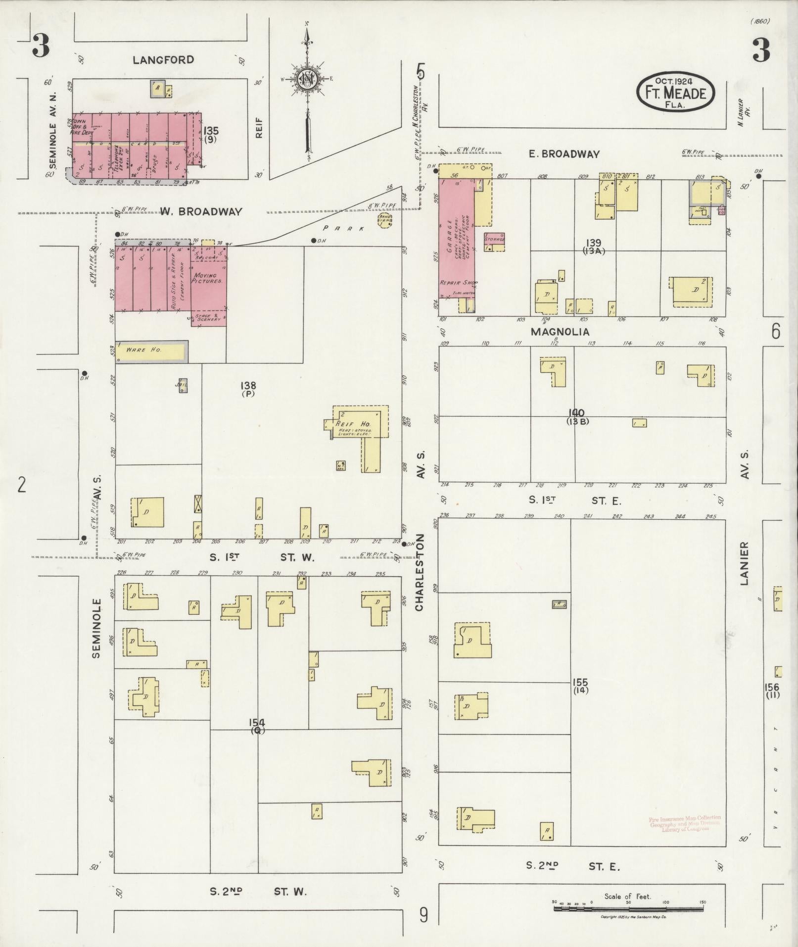 Sanborn Fire Insurance Map from Fort Meade, Polk County, Florida (1924), Sheet #0003 - Historic Sanborn Fire Insurance Map Print, vintage old map wall art, antique decor, genealogy gift, Florida Florida map