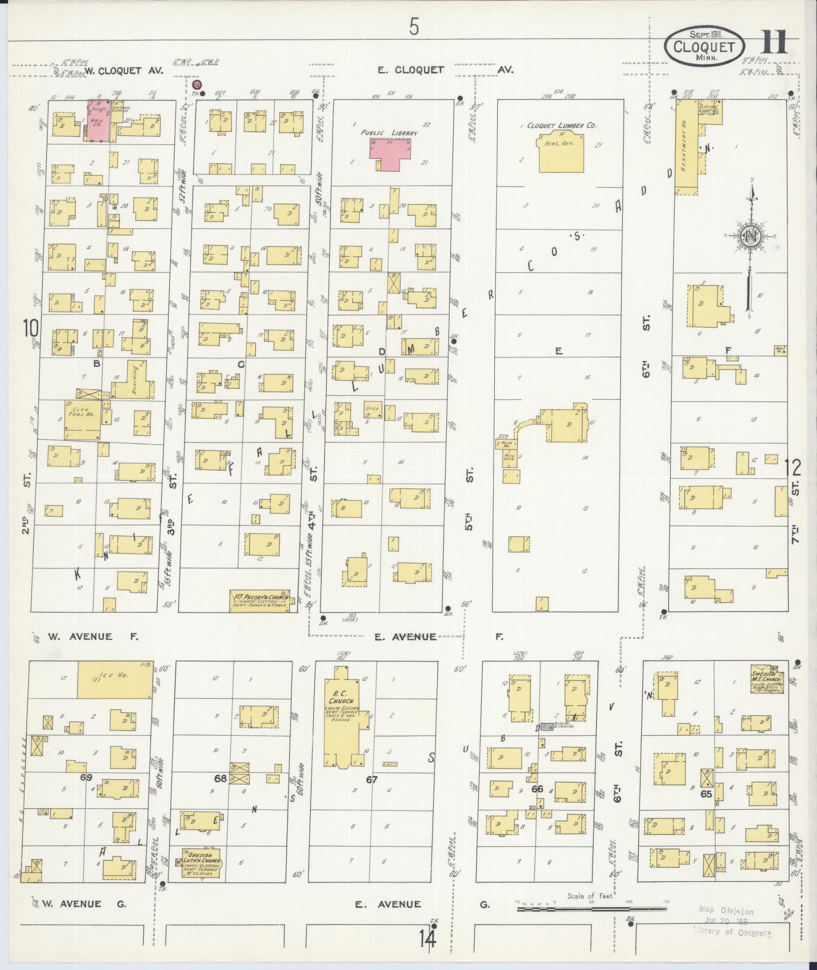 Sanborn Fire Insurance Map from Cloquet, Carlton County, Minnesota (1911), Sheet #0011 - Complete Map Set gallery image, historic Sanborn map, vintage wall art, Minnesota Minnesota