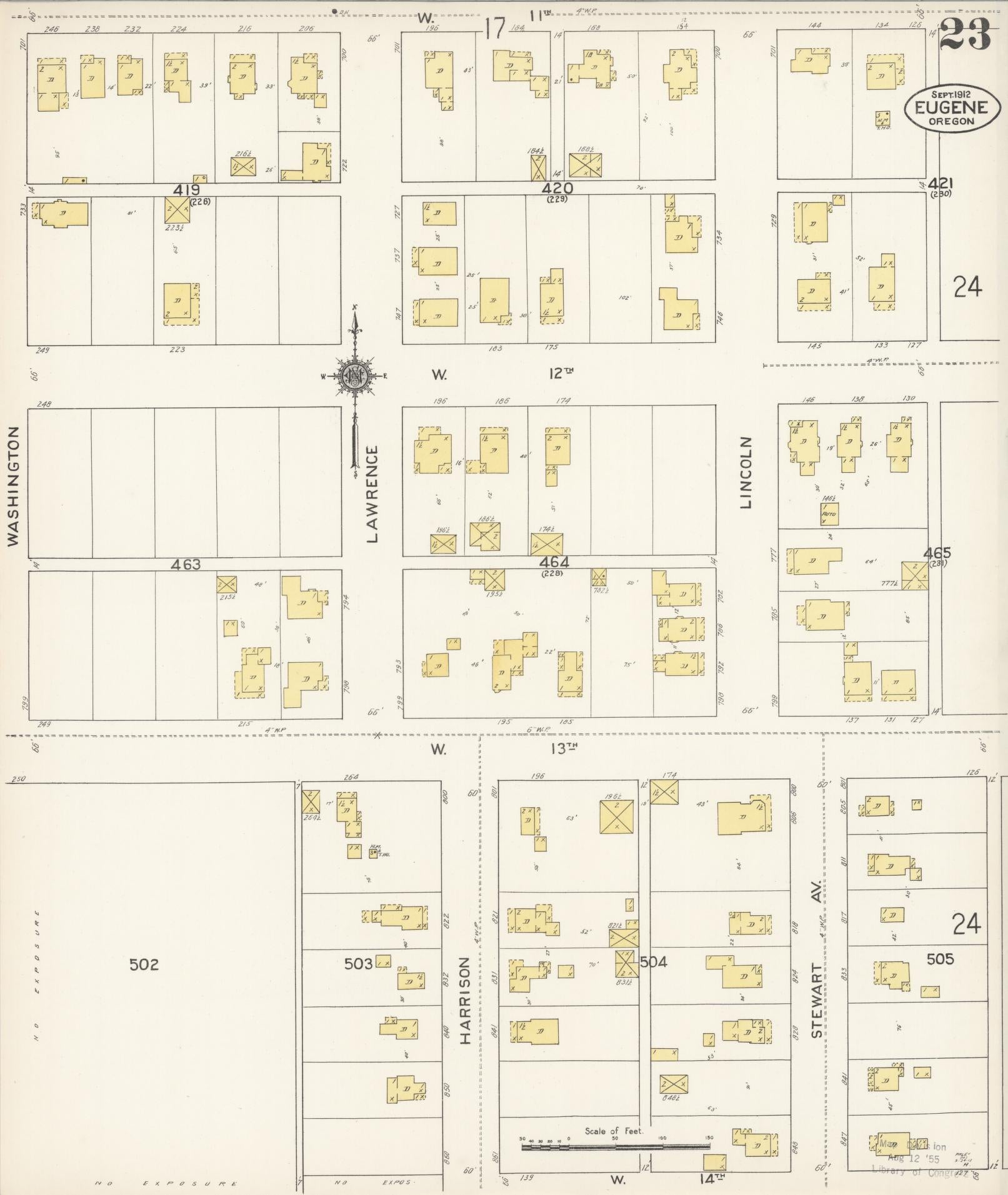 Sanborn Fire Insurance Map from Eugene, Lane County, Oregon (1912), Sheet #0023 - Complete Map Set gallery image, historic Sanborn map, vintage wall art, Oregon Oregon