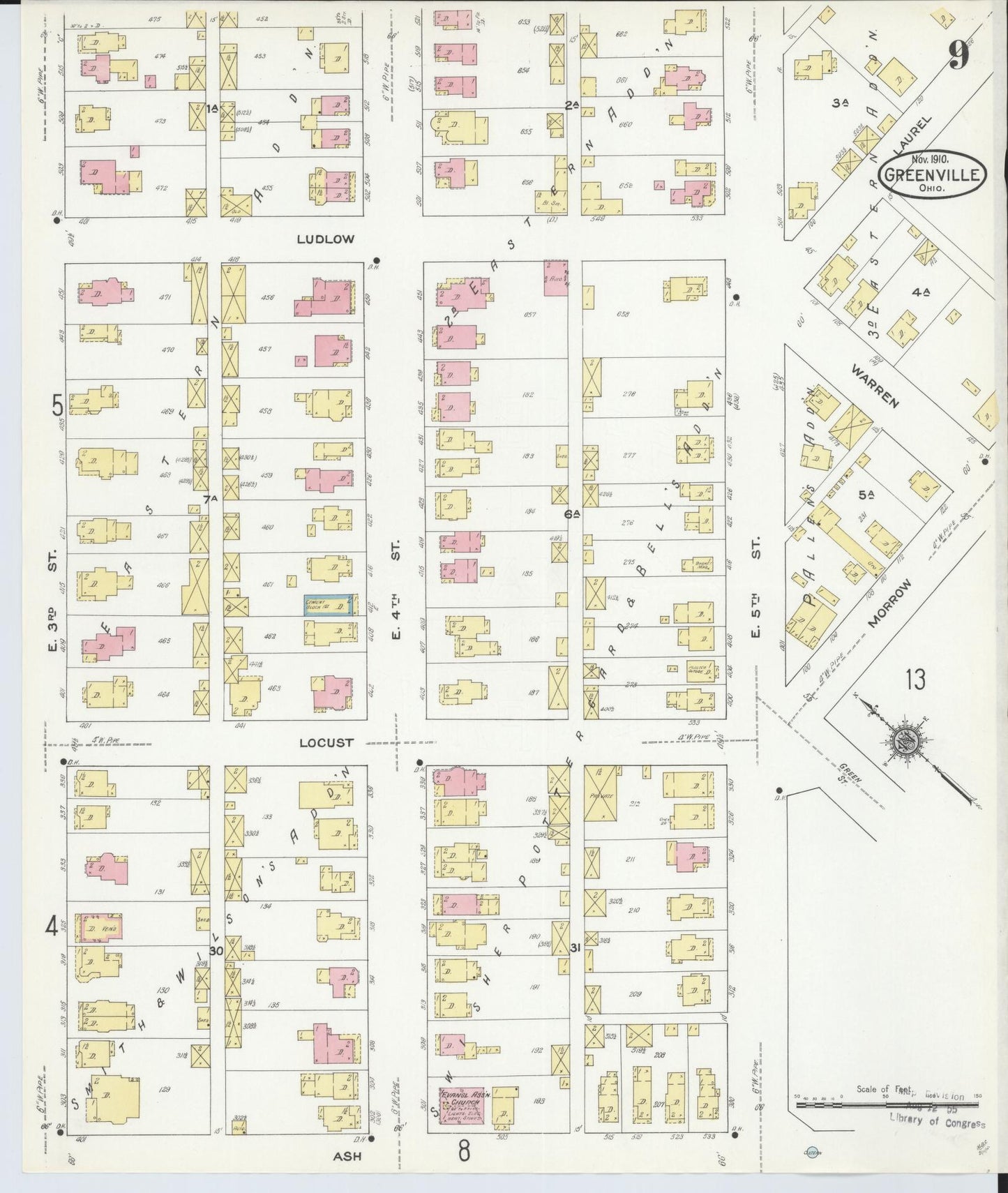 Sanborn Fire Insurance Map from Greenville, Darke County, Ohio (1910), Sheet #0009 - Historic Sanborn Fire Insurance Map Print, vintage old map wall art, antique decor, genealogy gift, Ohio Ohio map