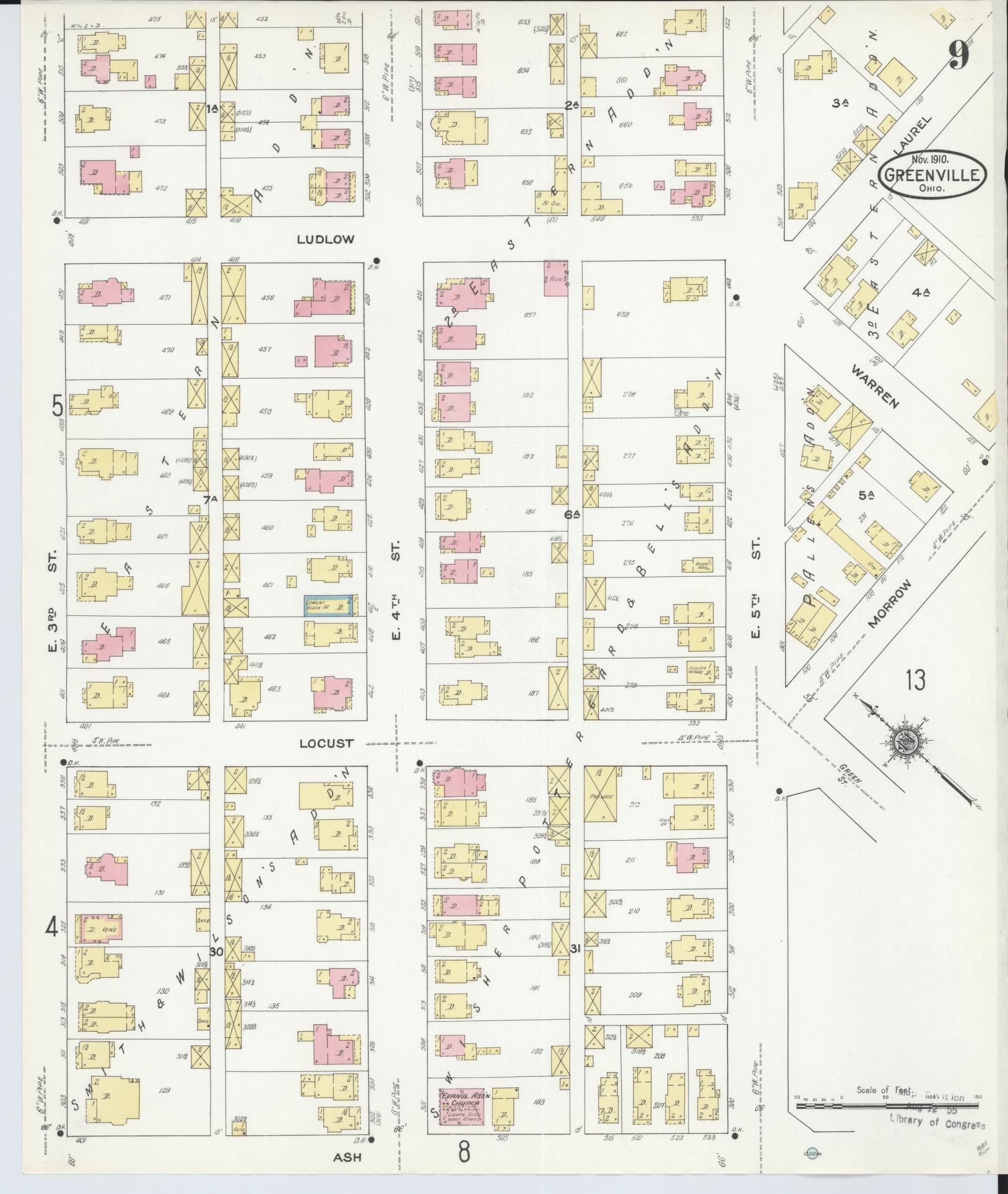 Sanborn Fire Insurance Map from Greenville, Darke County, Ohio (1910), Sheet #0009 - Historic Sanborn Fire Insurance Map Print, vintage old map wall art, antique decor, genealogy gift, Ohio Ohio map