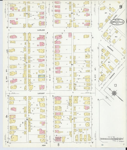 Sanborn Fire Insurance Map from Greenville, Darke County, Ohio (1910), Sheet #0009 - Historic Sanborn Fire Insurance Map Print, vintage old map wall art, antique decor, genealogy gift, Ohio Ohio map