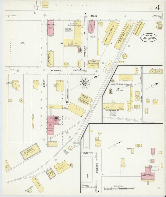 Sanborn Fire Insurance Map from Louisburg, Franklin County, North Carolina (1908), Sheet #0004 - Historic Sanborn Fire Insurance Map Print, vintage old map wall art, antique decor, genealogy gift, North Carolina North Carolina map