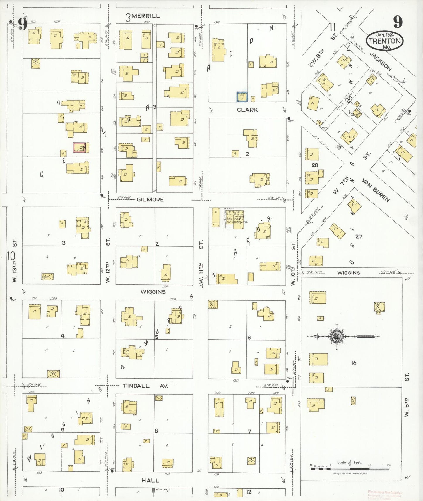 Sanborn Fire Insurance Map from Trenton, Grundy County, Missouri (1924), Sheet #0009 - Complete Map Set gallery image, historic Sanborn map, vintage wall art, Missouri Missouri