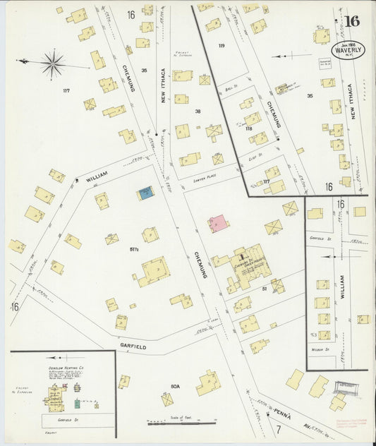 Sanborn Fire Insurance Map from Waverly, Tioga County, New York (1908), Sheet #0016 - Historic Sanborn Fire Insurance Map Print, vintage old map wall art, antique decor, genealogy gift, New York New York map