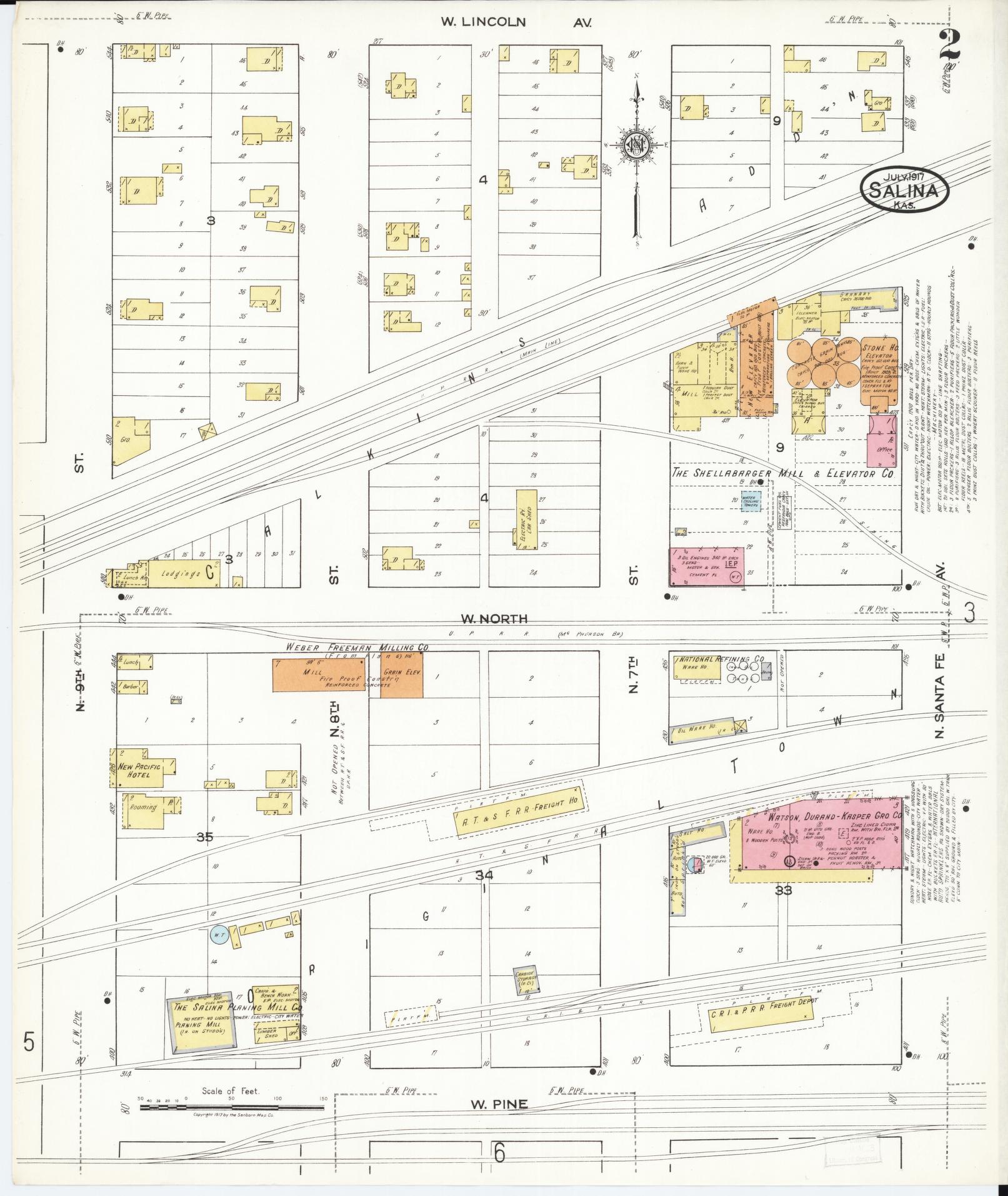 Sanborn Fire Insurance Map from Salina, Saline County, Kansas (1917), Sheet #0002 - Complete Map Set gallery image, historic Sanborn map, vintage wall art, Kansas Kansas