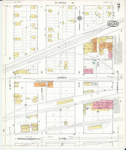 Sanborn Fire Insurance Map from Salina, Saline County, Kansas (1917), Sheet #0002 - Complete Map Set gallery image, historic Sanborn map, vintage wall art, Kansas Kansas