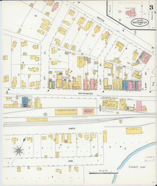 Sanborn Fire Insurance Map from Whitewater, Walworth County, Wisconsin (1904), Sheet #0003 - Historic Sanborn Fire Insurance Map Print, vintage old map wall art, antique decor, genealogy gift, Wisconsin Wisconsin map