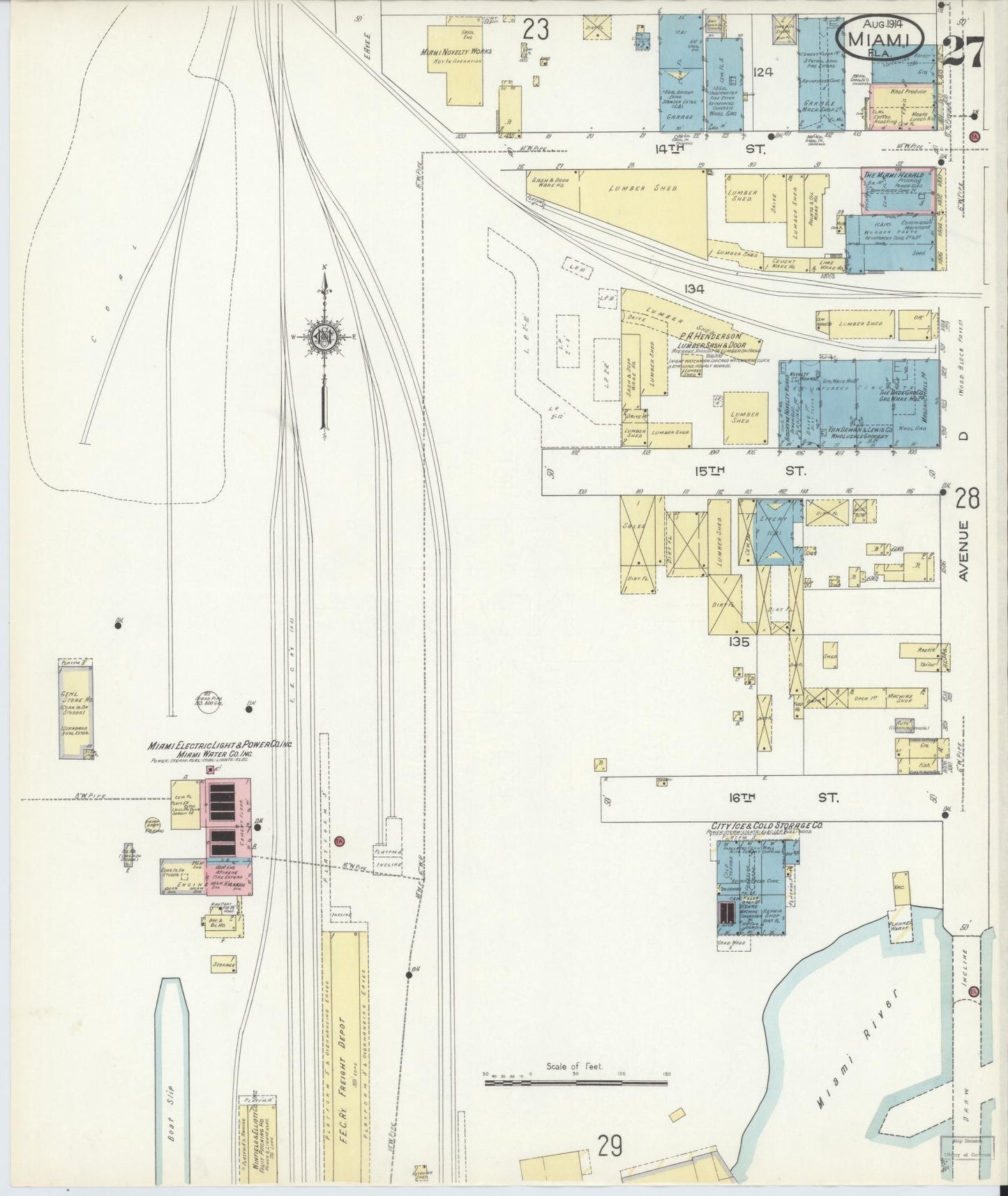Sanborn Fire Insurance Map from Miami, Dade County, Florida (1914), Sheet #0027 - Complete Map Set gallery image, historic Sanborn map, vintage wall art, Florida Florida