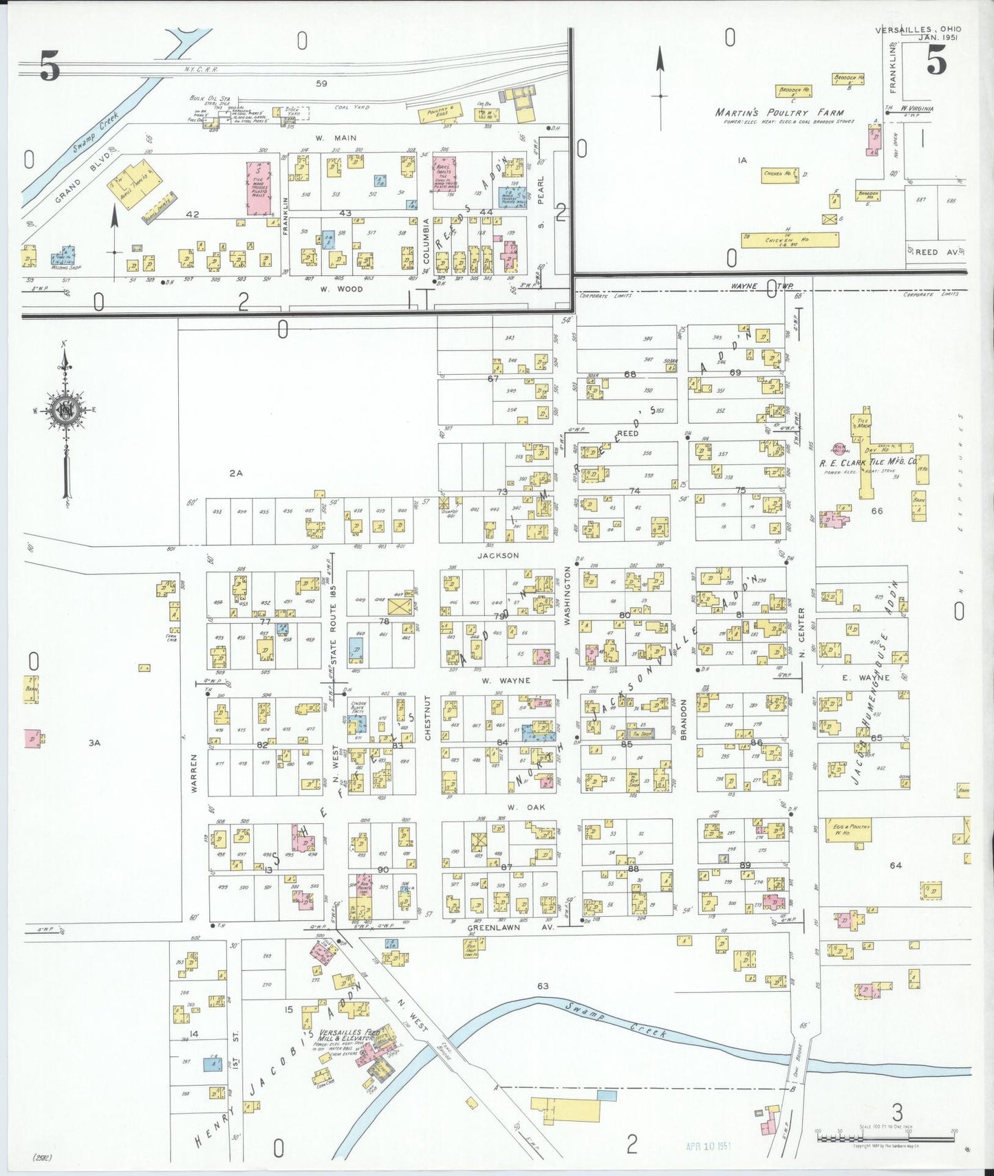 Sanborn Fire Insurance Map from Versailles, Darke County, Ohio (1951), Sheet #0005 - Historic Sanborn Fire Insurance Map Print, vintage old map wall art, antique decor, genealogy gift, Ohio Ohio map