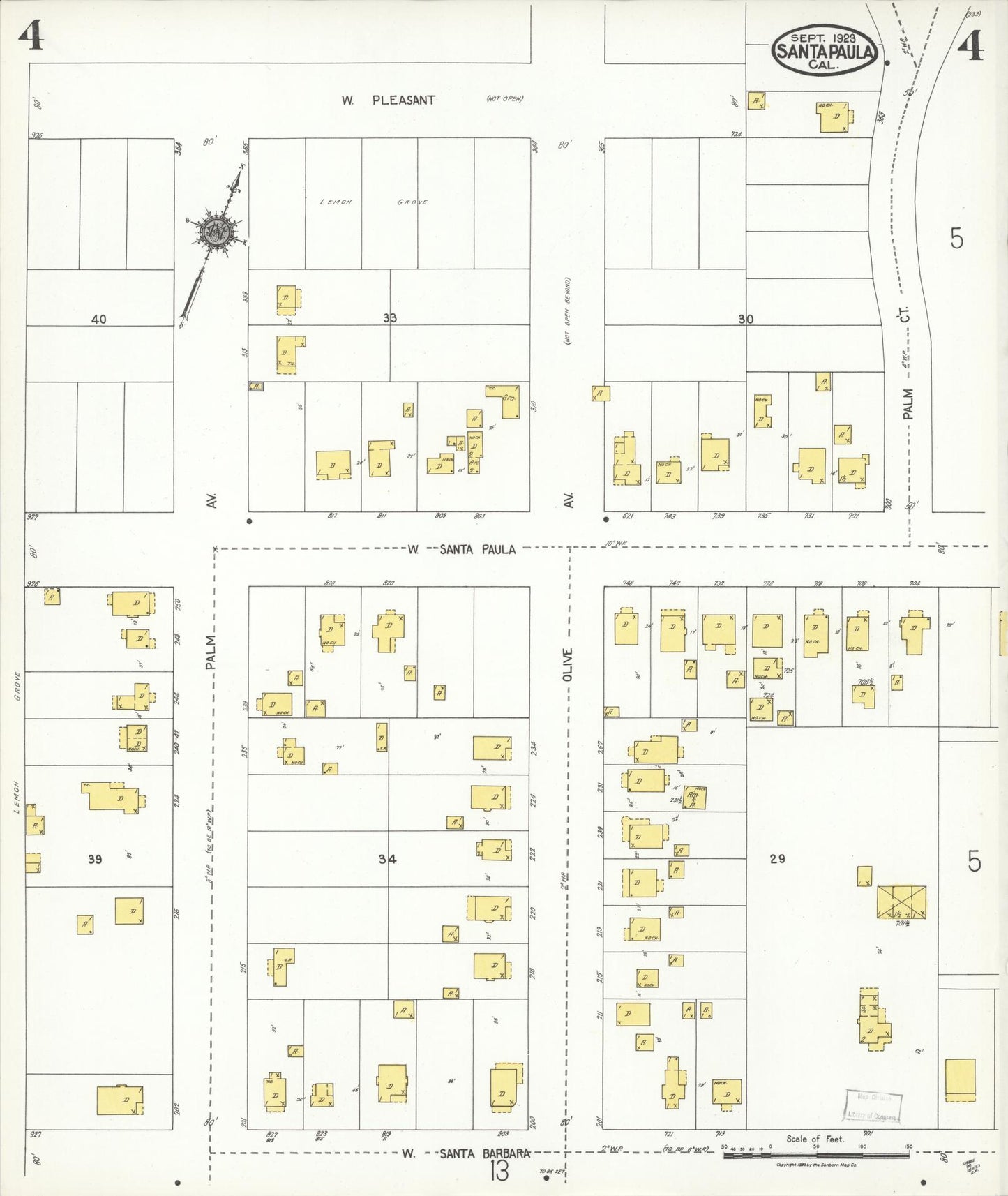 Sanborn Fire Insurance Map from Santa Paula, Ventura County, California (1923), Sheet #0004 - Complete Map Set gallery image, historic Sanborn map, vintage wall art, California California