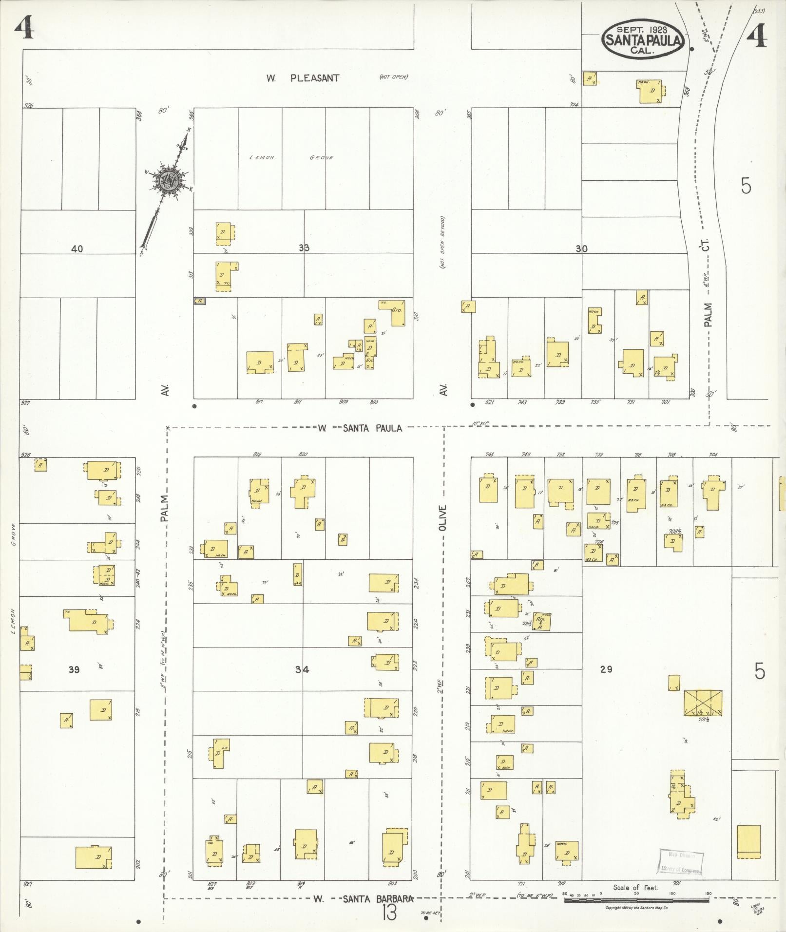 Sanborn Fire Insurance Map from Santa Paula, Ventura County, California (1923), Sheet #0004 - Complete Map Set gallery image, historic Sanborn map, vintage wall art, California California