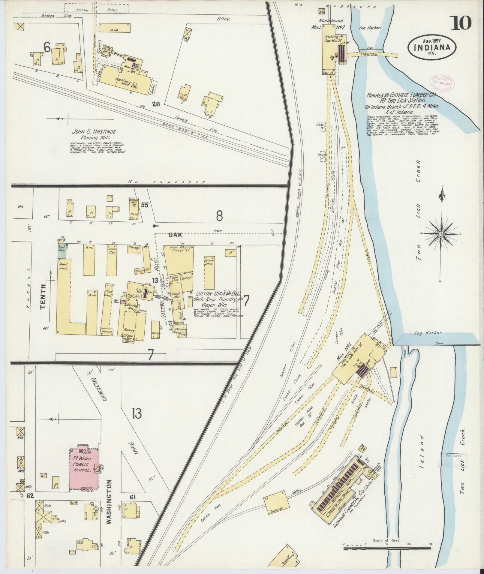 Sanborn Fire Insurance Map from Indiana, Indiana County, Pennsylvania (1888), Sheet #0010 - Historic Sanborn Fire Insurance Map Print, vintage old map wall art, antique decor, genealogy gift, Pennsylvania Pennsylvania map