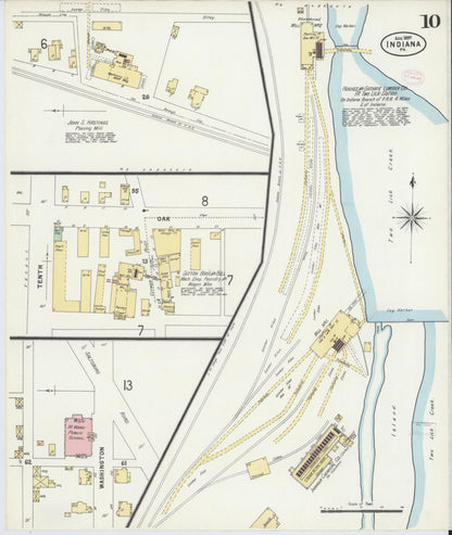 Sanborn Fire Insurance Map from Indiana, Indiana County, Pennsylvania (1888), Sheet #0010 - Historic Sanborn Fire Insurance Map Print, vintage old map wall art, antique decor, genealogy gift, Pennsylvania Pennsylvania map