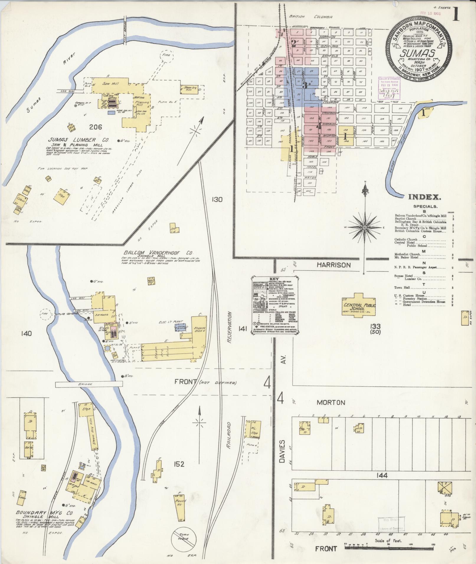 Sanborn Fire Insurance Map from Sumas, Whatcom County, Washington (1907), Sheet #0001 - Complete Map Set gallery image, historic Sanborn map, vintage wall art, Washington Washington