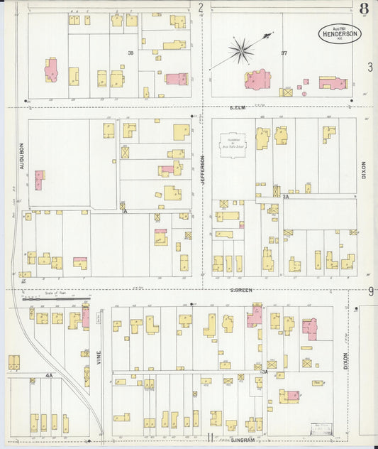 Sanborn Fire Insurance Map from Henderson, Henderson County, Kentucky (1901), Sheet #0008 - Historic Sanborn Fire Insurance Map Print, vintage old map wall art, antique decor, genealogy gift, Kentucky Kentucky map