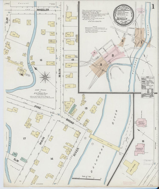 Sanborn Fire Insurance Map from Deposit, Broome And Delaware Counties, New York. (1888) – Historic Sanborn Fire Insurance Map Print