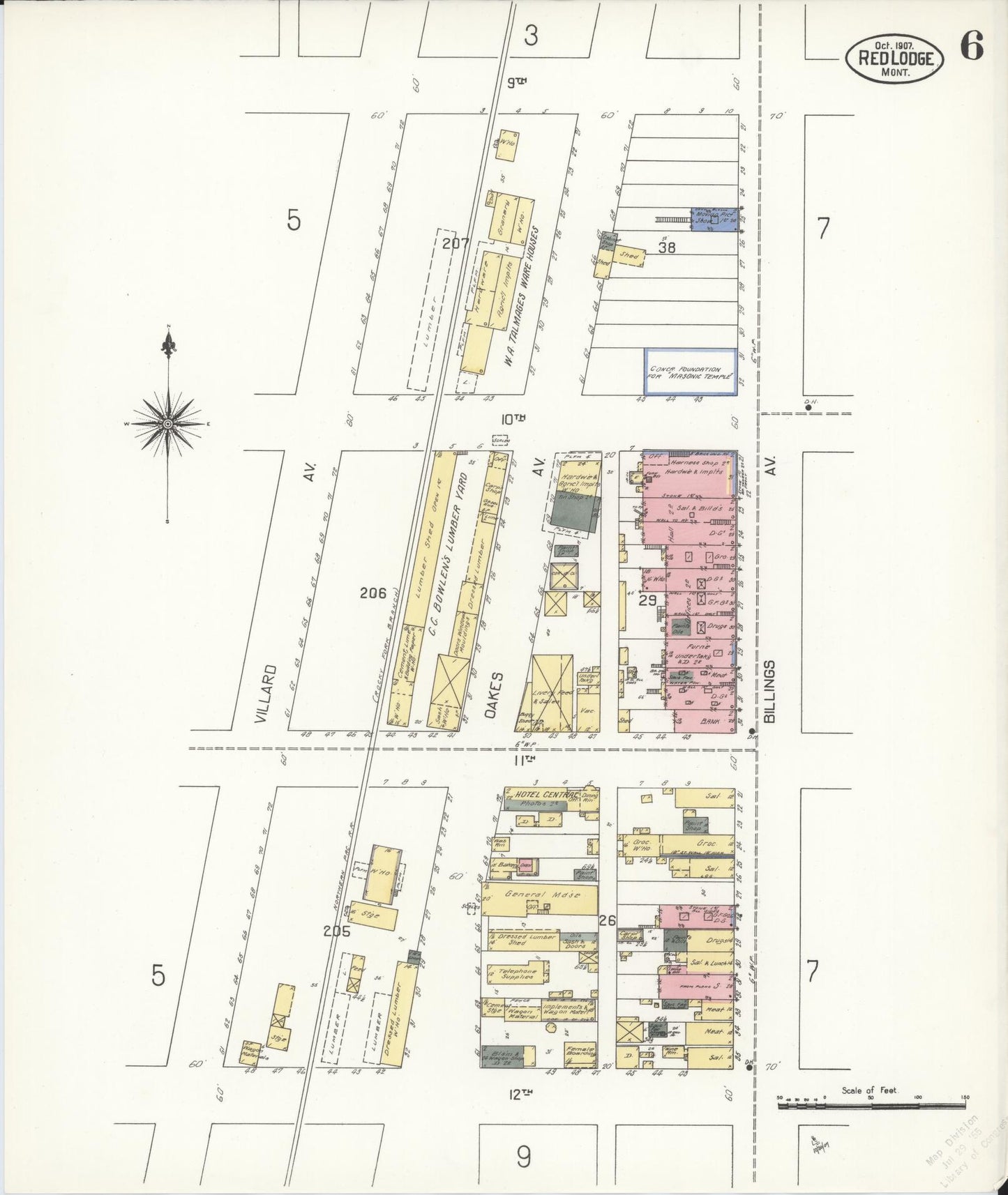 Sanborn Fire Insurance Map from Red Lodge, Carbon County, Montana (1907), Sheet #0006 - Complete Map Set gallery image, historic Sanborn map, vintage wall art, Montana Montana