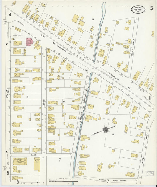 Sanborn Fire Insurance Map from Crisfield, Somerset County, Maryland (1911), Sheet #0005 - Historic Sanborn Fire Insurance Map Print, vintage old map wall art, antique decor, genealogy gift, Maryland Maryland map