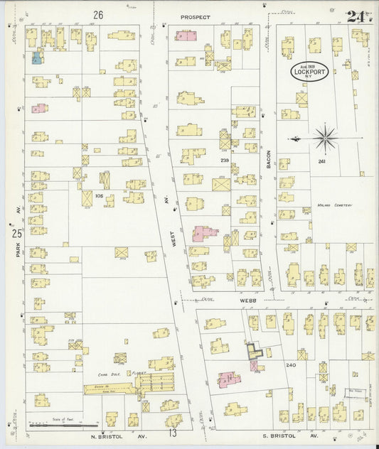 Sanborn Fire Insurance Map from Lockport, Niagara County, New York (1909), Sheet #0024 - Historic Sanborn Fire Insurance Map Print, vintage old map wall art, antique decor, genealogy gift, New York New York map