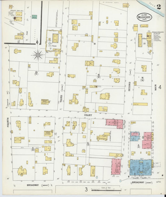 Sanborn Fire Insurance Map from Muskogee, Muskogee County, Oklahoma (1900), Sheet #0002 - Historic Sanborn Fire Insurance Map Print, vintage old map wall art, antique decor, genealogy gift, Oklahoma Oklahoma map