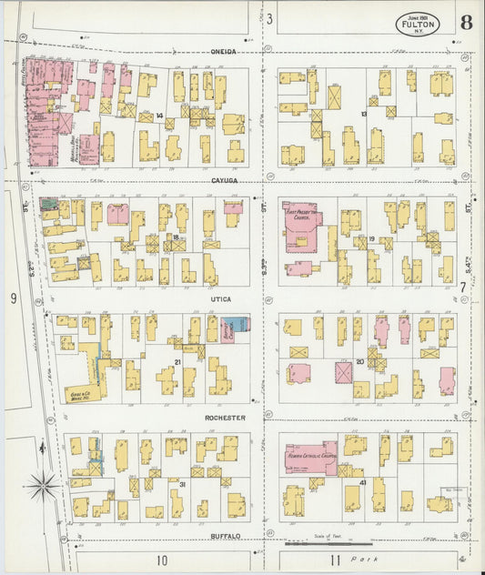 Sanborn Fire Insurance Map from Fulton, Oswego County, New York (1901), Sheet #0008 - Historic Sanborn Fire Insurance Map Print, vintage old map wall art, antique decor, genealogy gift, New York New York map