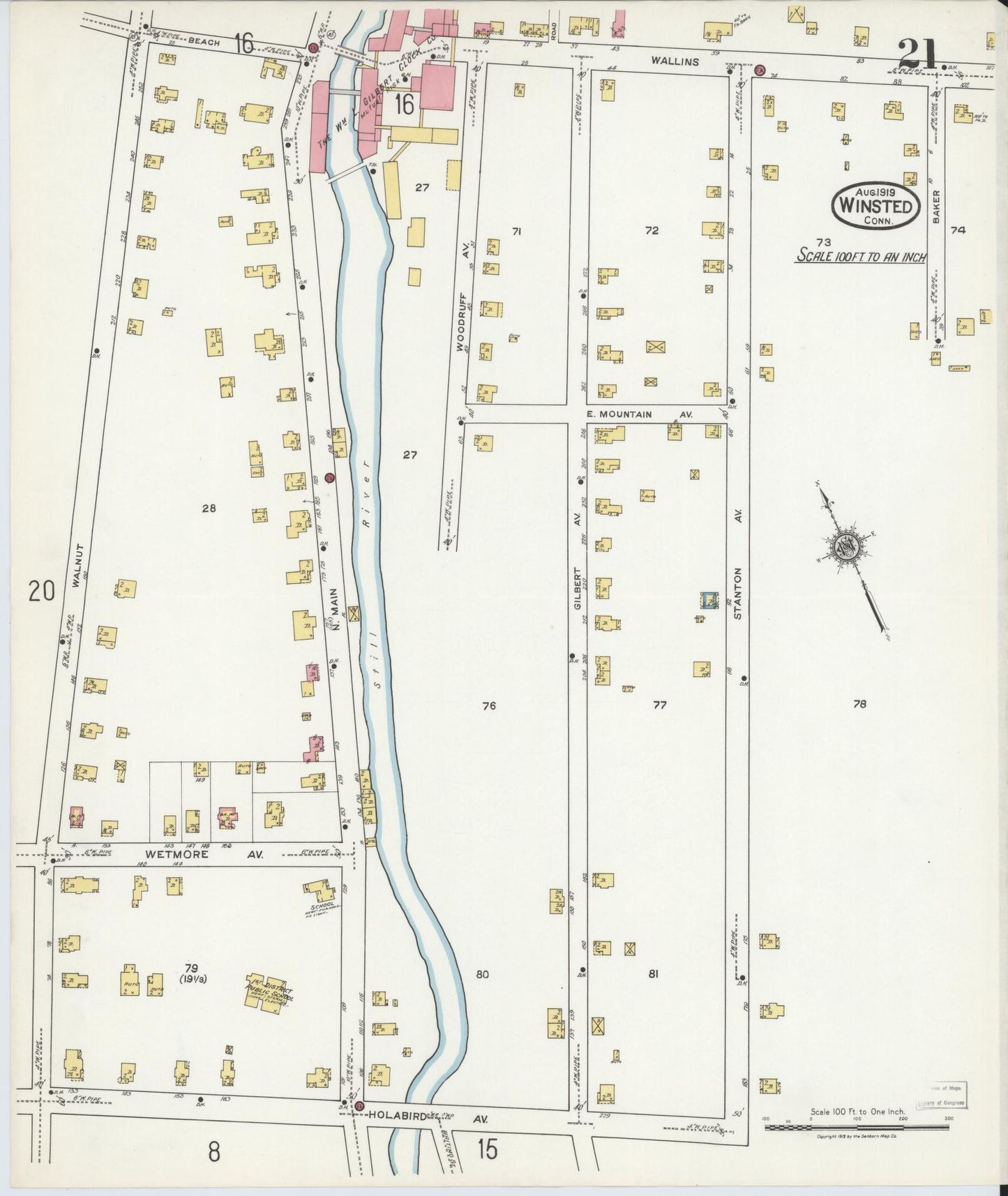 Sanborn Fire Insurance Map from Winsted, Litchfield County, Connecticut (1919), Sheet #0021 - Complete Map Set gallery image, historic Sanborn map, vintage wall art, Connecticut Connecticut