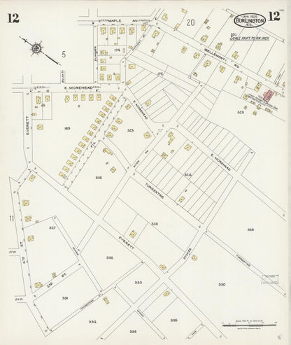Sanborn Fire Insurance Map from Burlington, Alamance County, North Carolina (1924), Sheet #0012 - Complete Map Set gallery image, historic Sanborn map, vintage wall art, North Carolina North Carolina