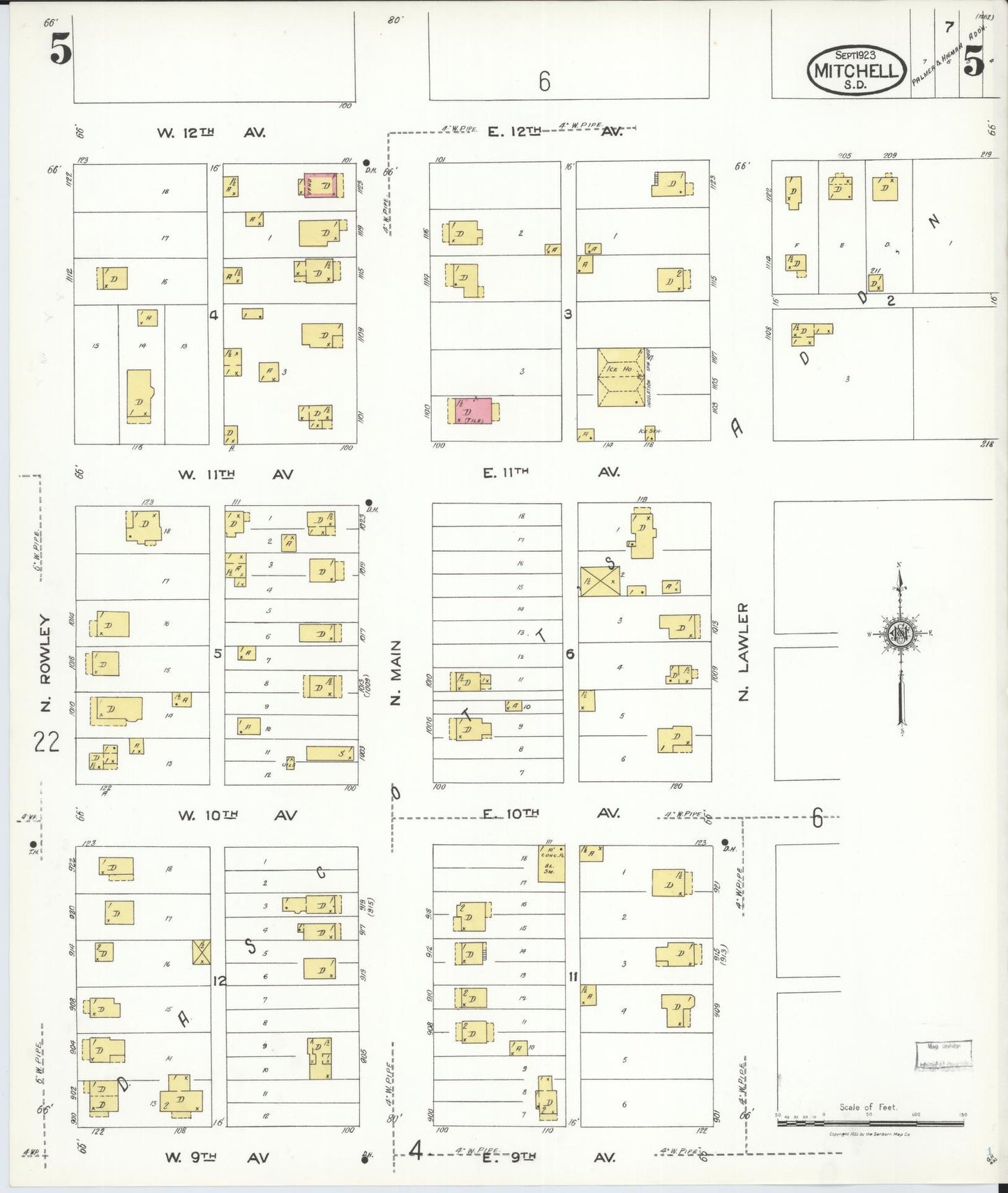 Sanborn Fire Insurance Map from Mitchell, Davison County, South Dakota (1923), Sheet #0005 - Historic Sanborn Fire Insurance Map Print, vintage old map wall art, antique decor, genealogy gift, South Dakota South Dakota map