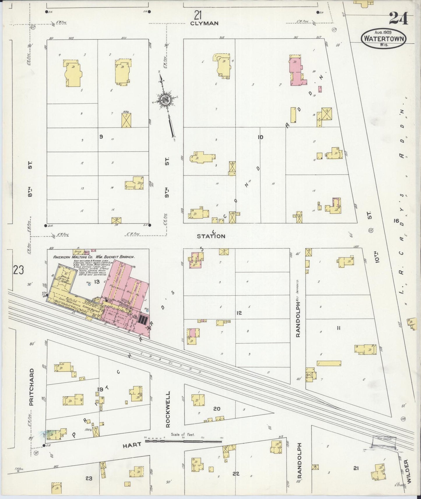 Sanborn Fire Insurance Map from Watertown, Jefferson County, Wisconsin (1909), Sheet #0024 - Complete Map Set gallery image, historic Sanborn map, vintage wall art, Wisconsin Wisconsin