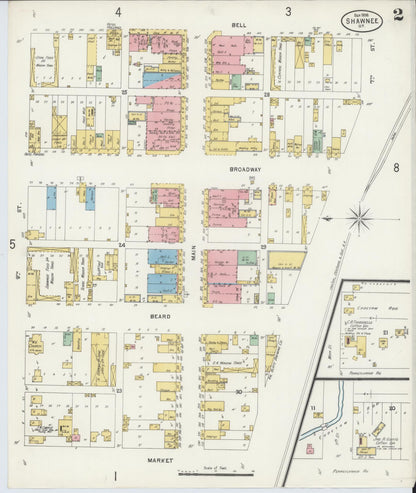 Sanborn Fire Insurance Map from Shawnee, Pottawatomie County, Oklahoma (1898), Sheet #0002 - Complete Map Set gallery image, historic Sanborn map, vintage wall art, Oklahoma Oklahoma