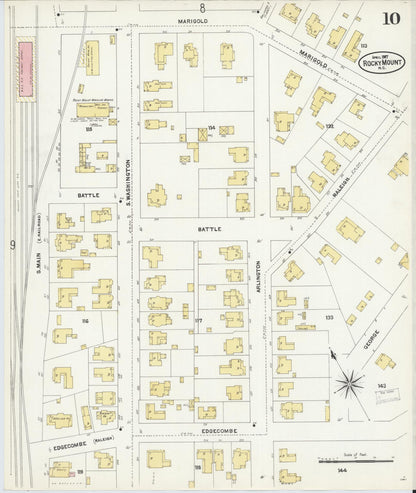 Sanborn Fire Insurance Map from Rocky Mount, Edgecombe And Nash Counties, North Carolina (1907), Sheet #0010 - Historic Sanborn Fire Insurance Map Print, vintage old map wall art, antique decor, genealogy gift, North Carolina North Carolina map