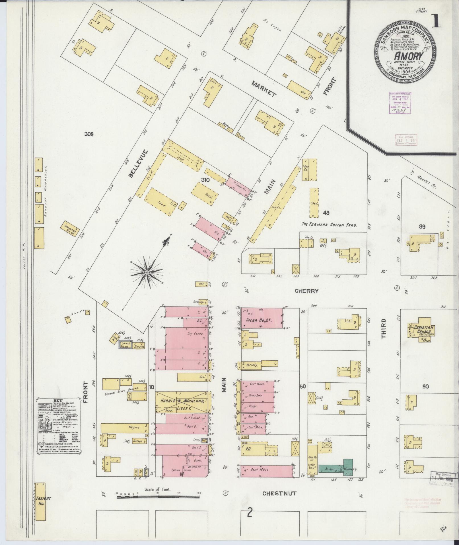 Sanborn Fire Insurance Map from Amory, Monroe County, Mississippi. (1906) – Historic Sanborn Fire Insurance Map Print