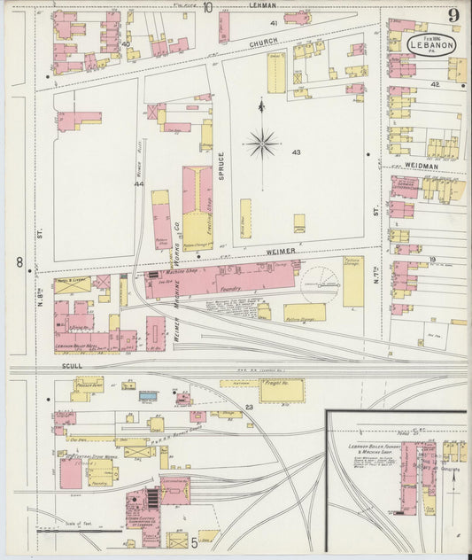 Sanborn Fire Insurance Map from Lebanon, Lebanon County, Pennsylvania (1896), Sheet #0009 - Historic Sanborn Fire Insurance Map Print, vintage old map wall art, antique decor, genealogy gift, Pennsylvania Pennsylvania map