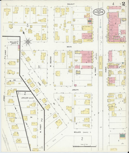 Sanborn Fire Insurance Map from Gurdon, Clark County, Arkansas (1909), Sheet #0002 - Historic Sanborn Fire Insurance Map Print, vintage old map wall art, antique decor, genealogy gift, Arkansas Arkansas map