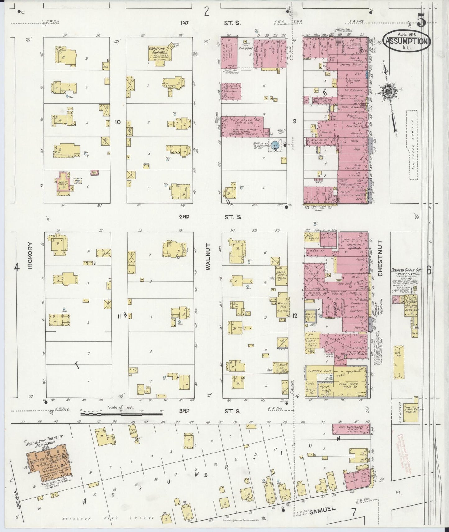 Sanborn Fire Insurance Map from Assumption, Christian County, Illinois (1916), Sheet #0005 - Historic Sanborn Fire Insurance Map Print, vintage old map wall art, antique decor, genealogy gift, Illinois Illinois map