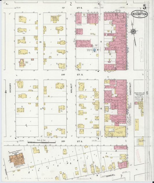 Sanborn Fire Insurance Map from Assumption, Christian County, Illinois (1916), Sheet #0005 - Historic Sanborn Fire Insurance Map Print, vintage old map wall art, antique decor, genealogy gift, Illinois Illinois map